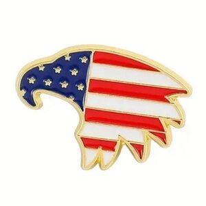 3/$25 Eagle Head Shaped American Flag Metal Enamel Unisex
